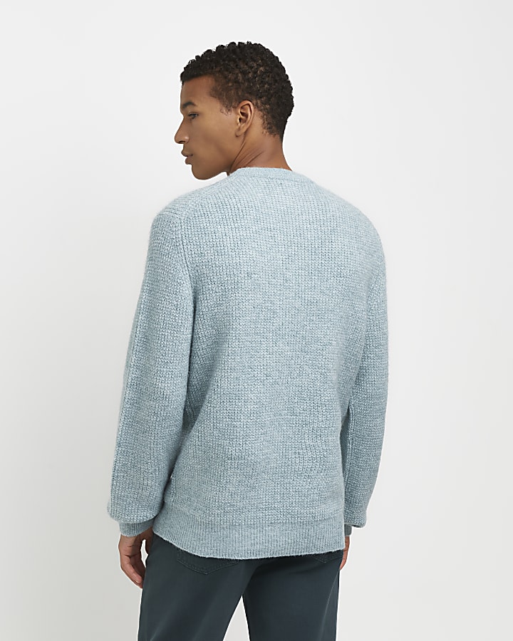 Green soft touch slim fit waffle jumper