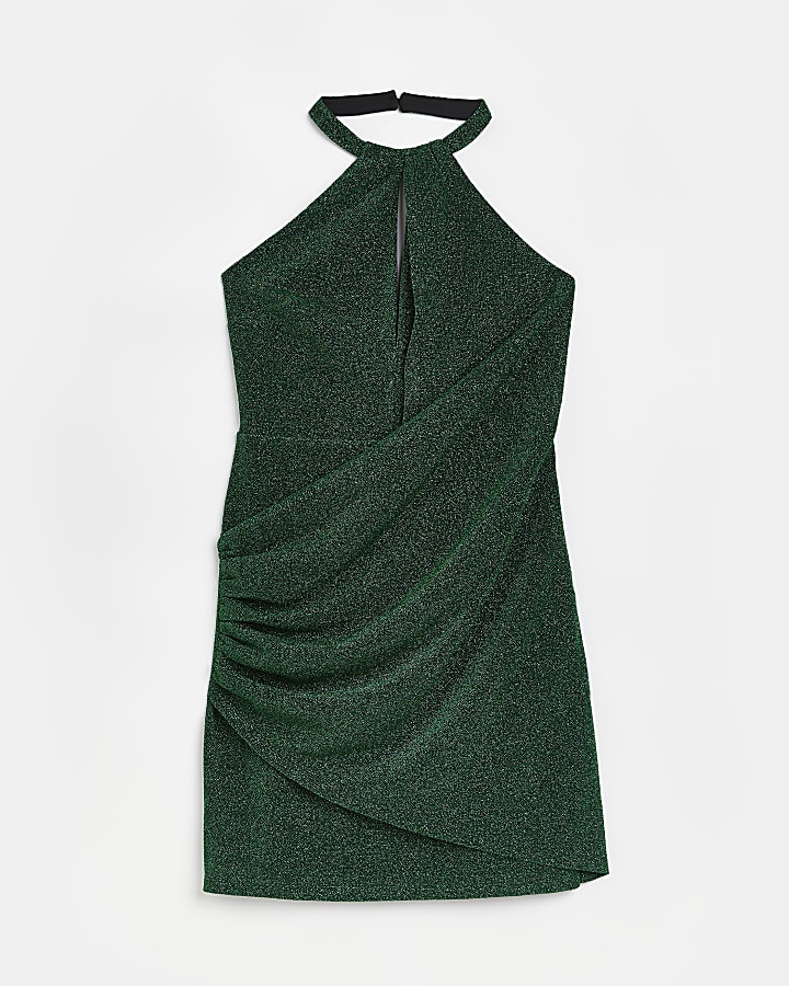 Green sparkly wrap mini dress