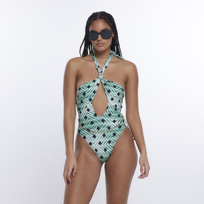 Green spot cut out swimsuit