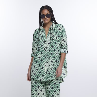 Green spot oversized long sleeve shirt