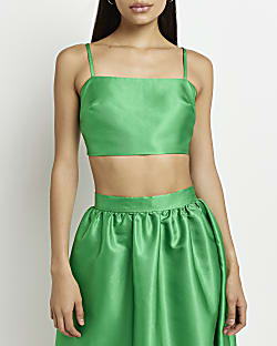 Green square neck crop top