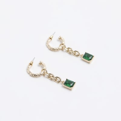 Green Stone Chain Earrings River Island