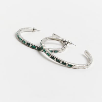 Green stone hoop earrings River Island