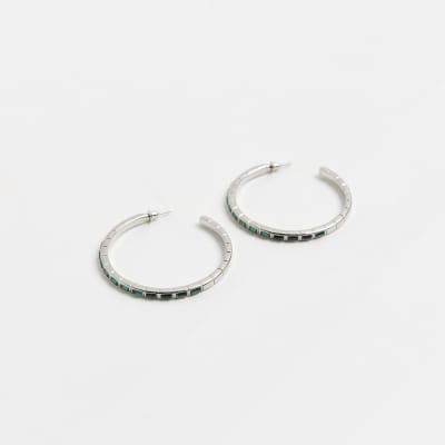 Green stone hoop earrings River Island