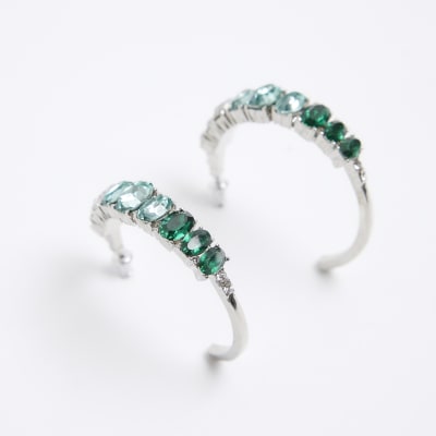 Green Stone Hoop Earrings River Island