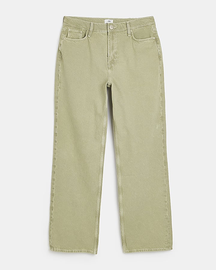Green straight leg jeans
