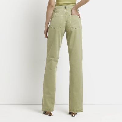 Green straight leg jeans