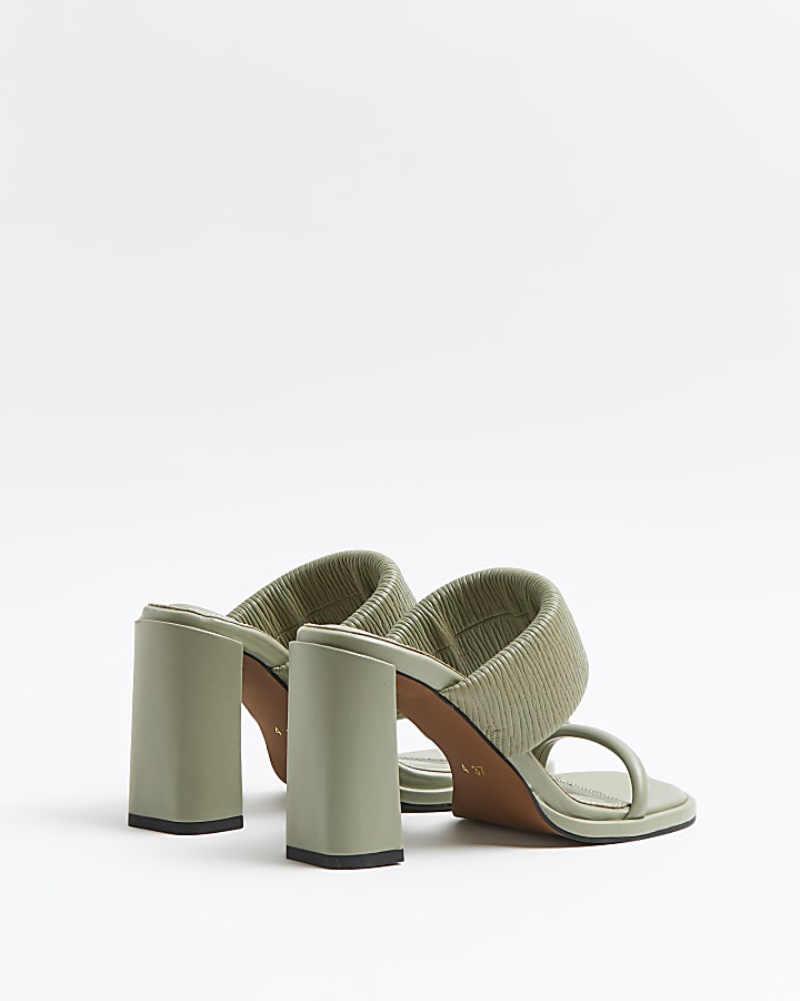Green strappy heeled mules