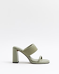 Green strappy heeled mules