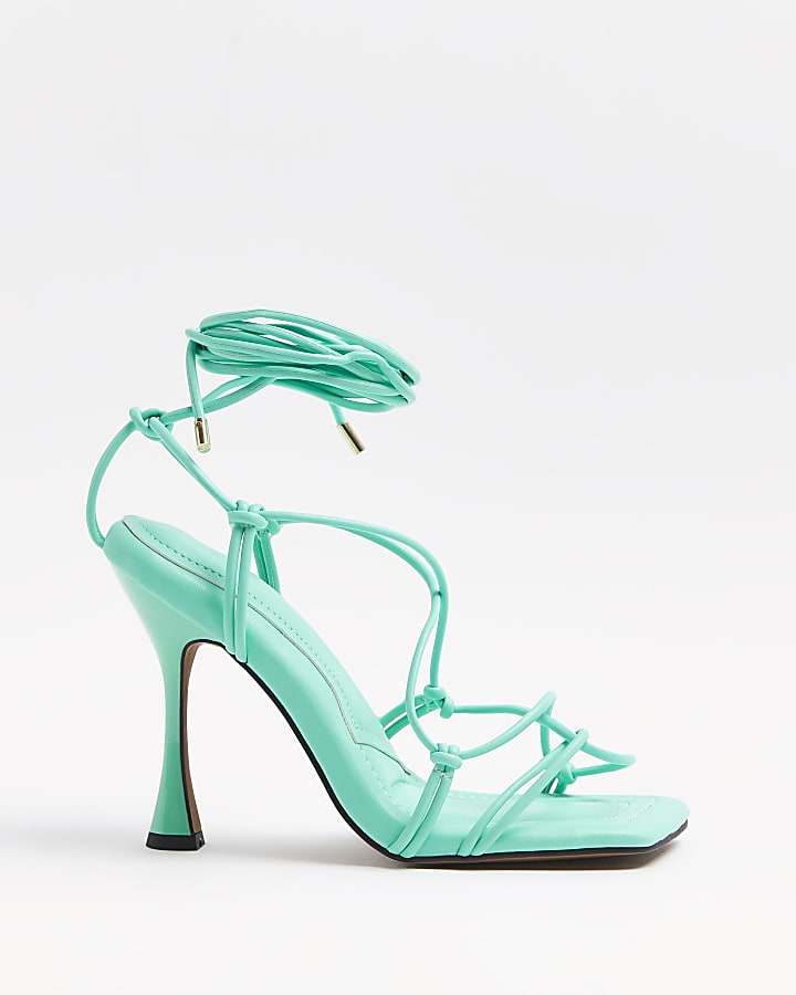 Green strappy heeled sandals