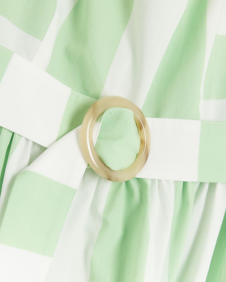 Green stripe belted swing midi dress
