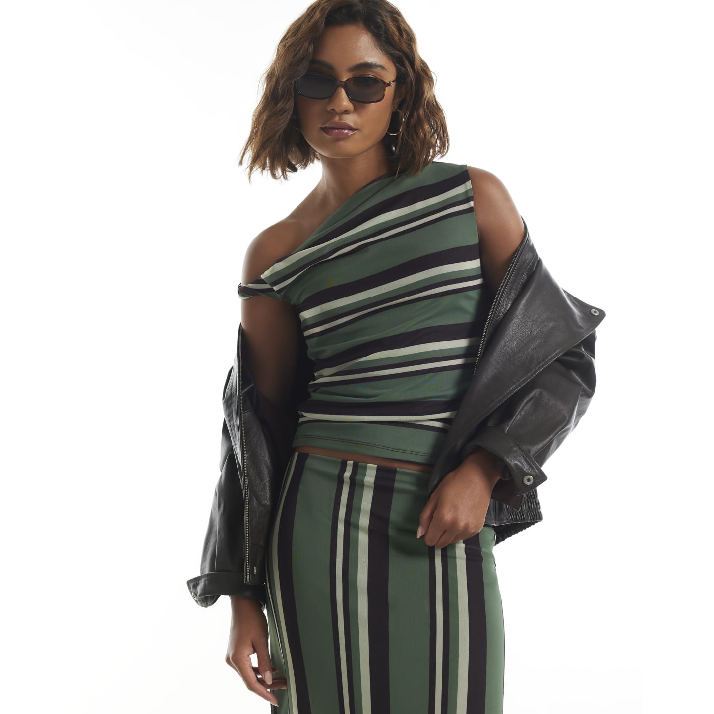 River Island Green Stripe Drape Top — photo 1 of 1