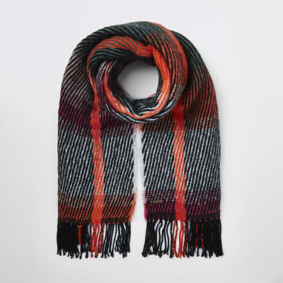 Green stripe fluffy scarf River Island