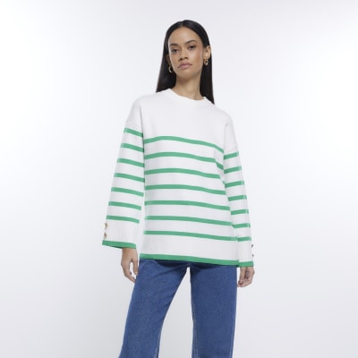 Green stripe knit jumper | River Island