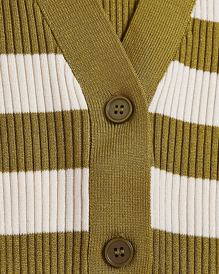 Green stripe knit long sleeve top