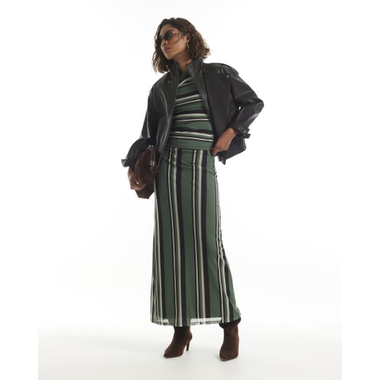 River Island Green Stripe Maxi Skirt