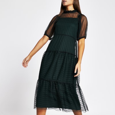 green stripe midi dress