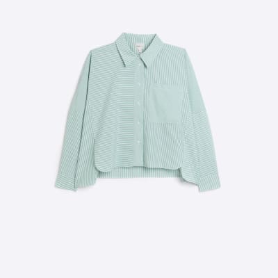Green stripe oversized cropped shirt