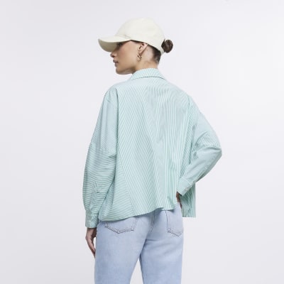 Green stripe oversized cropped shirt