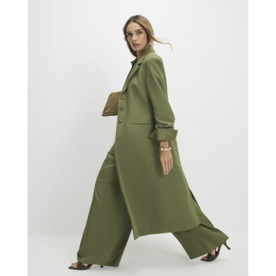 Green Stripe Oversized Duster Coat