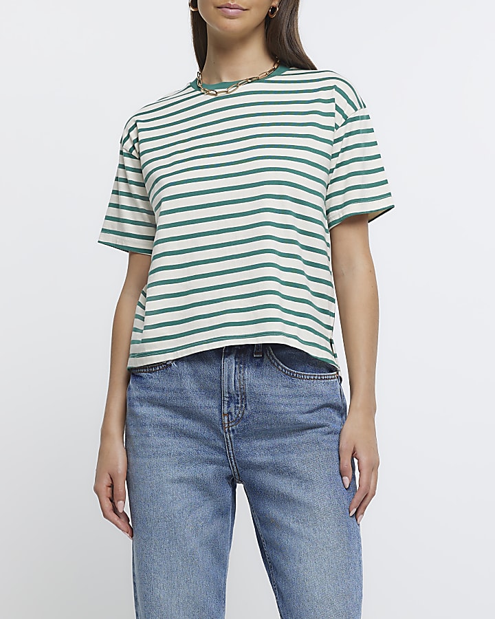 Green stripe print t-shirt