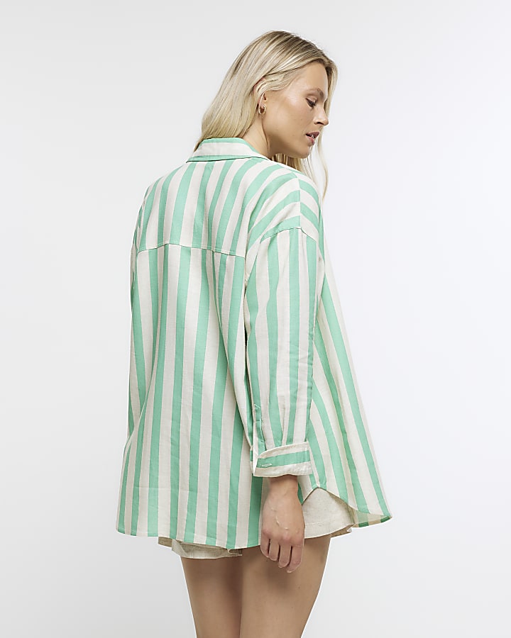 Green stripe shirt with linen blend