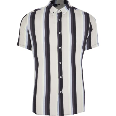 Green stripe slim fit short sleeve shirt River Island