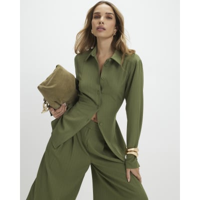 Green Stripe Tie Back Detail Shirt