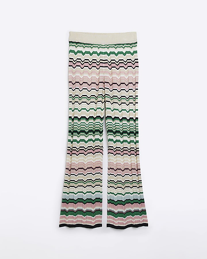 Green striped flare trousers