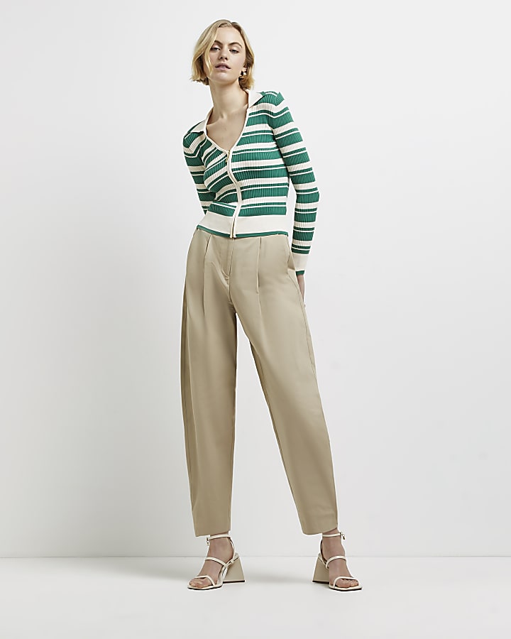 Green striped zip up cardigan