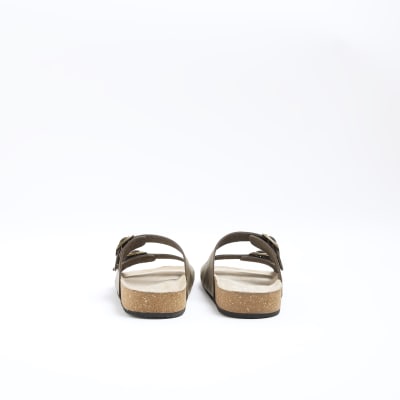 Green suede double strap sandals River Island