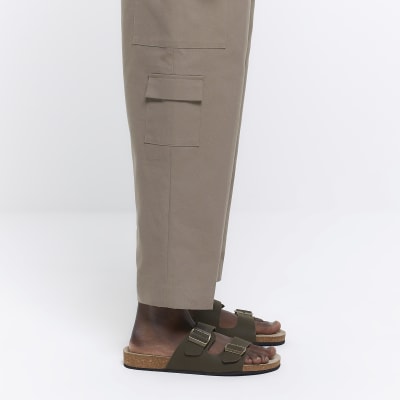 Green suede double strap sandals River Island