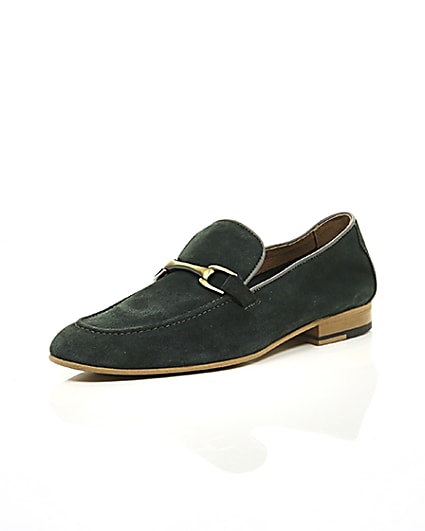 360 degree animation of product Green suede snaffle loafers frame-0