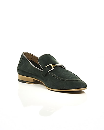 360 degree animation of product Green suede snaffle loafers frame-6