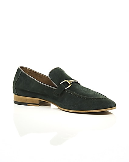 360 degree animation of product Green suede snaffle loafers frame-7