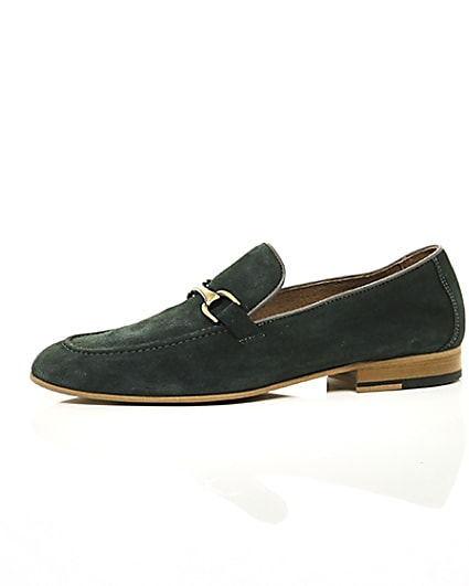 360 degree animation of product Green suede snaffle loafers frame-22