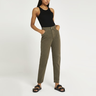 green tapered trousers