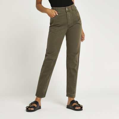 green tapered trousers