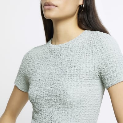 Green textured crew t-shirt