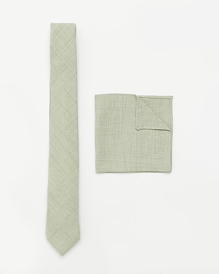 Green textured Tie and handkerchief Set