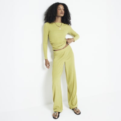 River island yellow wide leg trousers hotsell