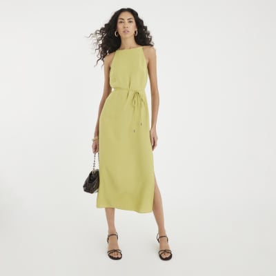 Green Tie Front Midi Slip Dress