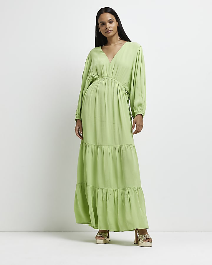 Green tiered maxi dress