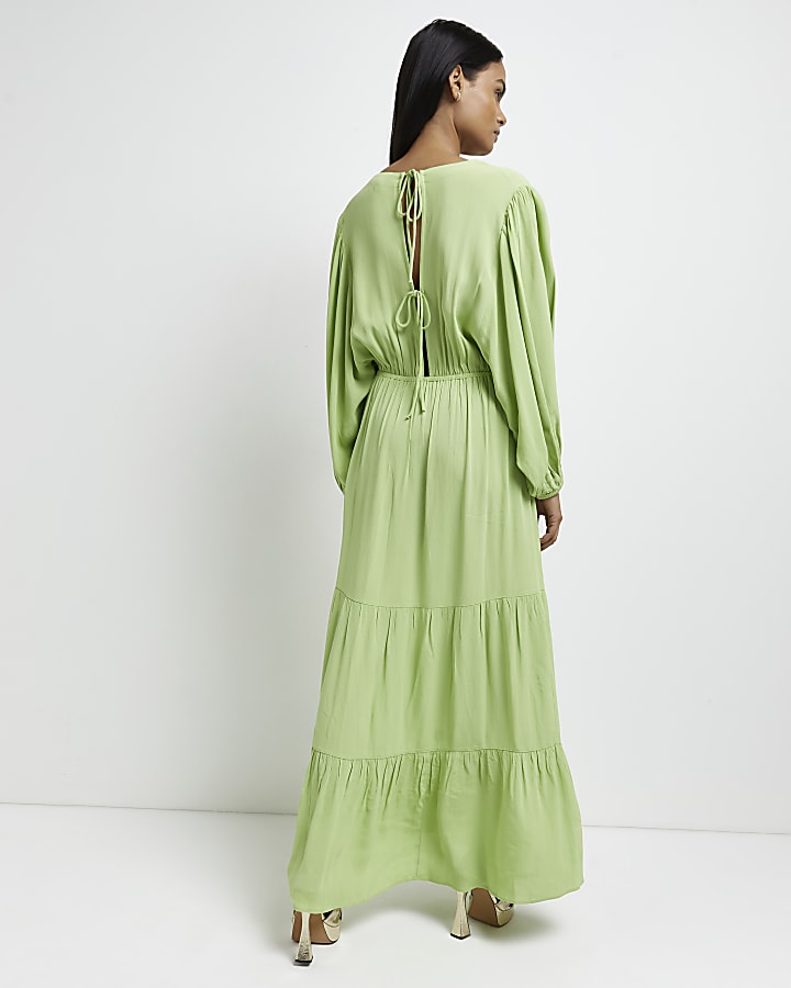 Green tiered maxi dress