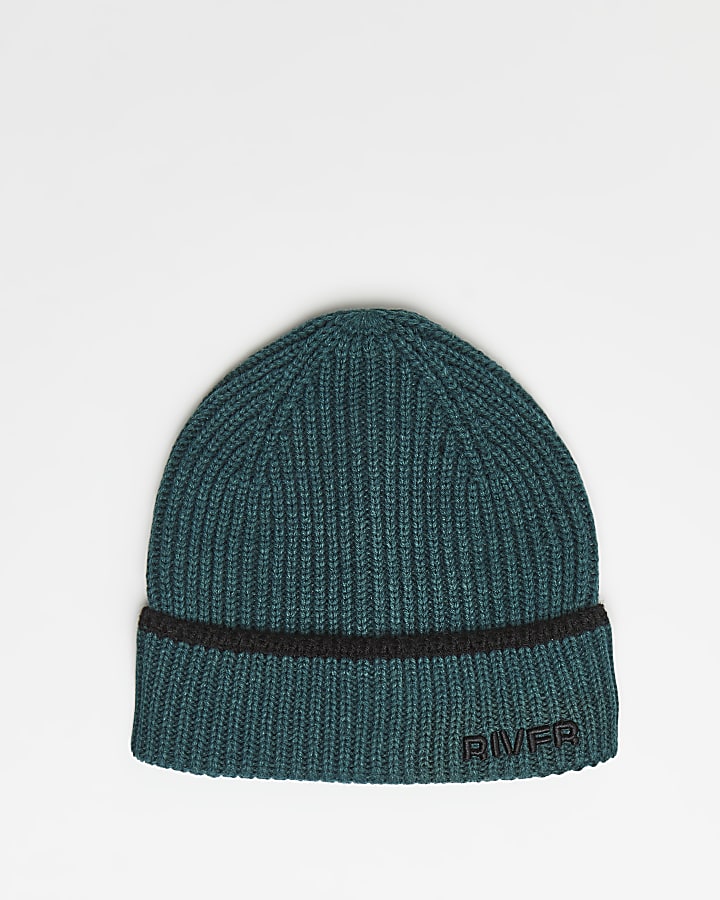 Green tipped River ribbed beanie hat