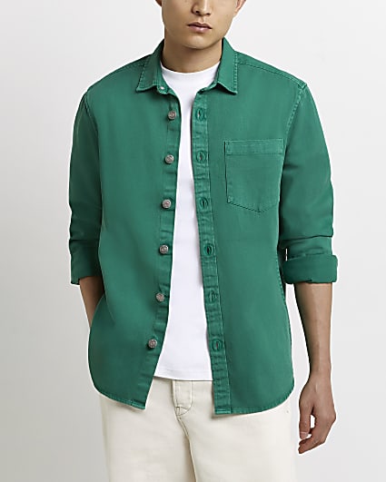 Green twill Regular fit overshirt