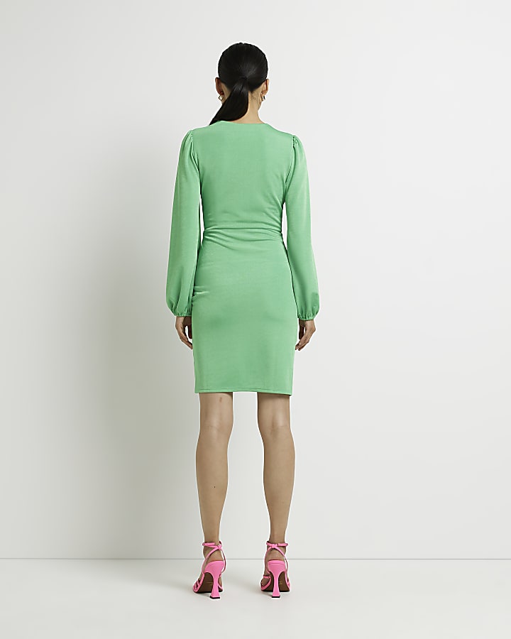 Green twist wrap mini dress