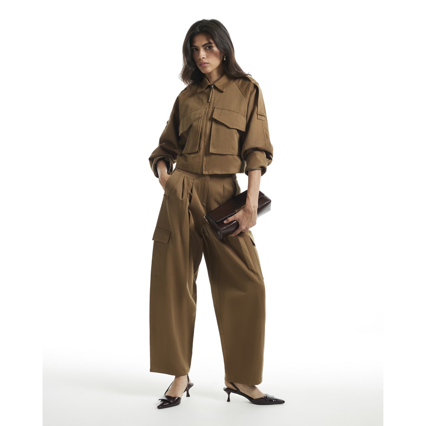 River Island Green Utility Barrel Leg Cargo Trousers — photo 1 of 1