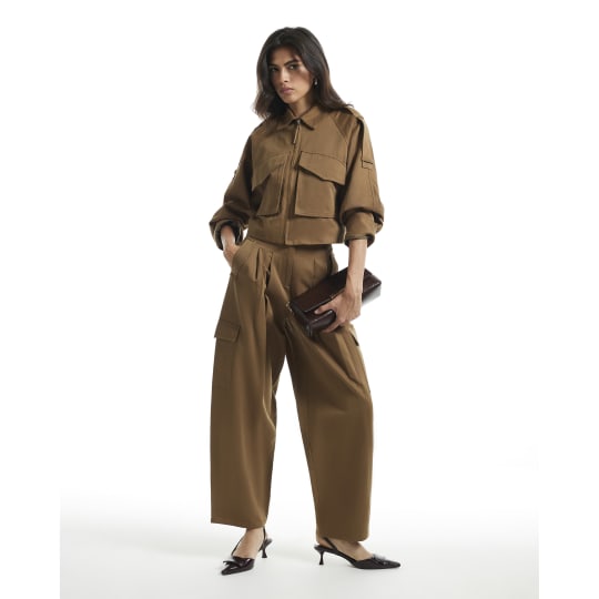 River Island Green Utility Barrel Leg Cargo Trousers