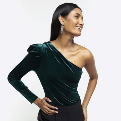 River island green velvet sales dress